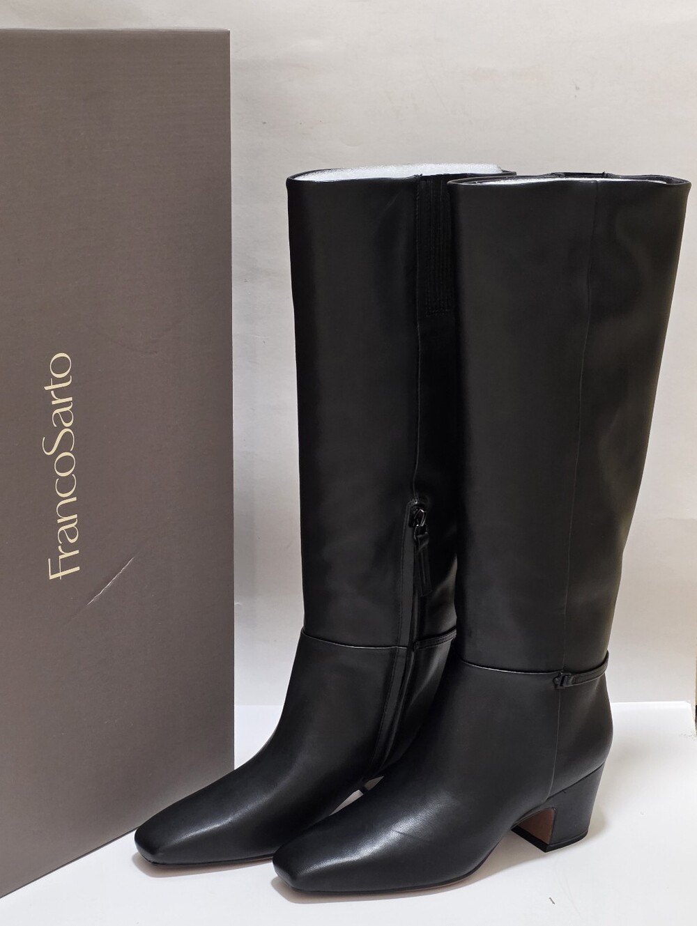 7M Franco Sarto L-Sorelina Black Leather Knee High Square Toe Boots New